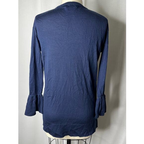 J.Crew Collection Navy 100% Merino Wool V-Neck Sweater with Bell Sleeves Size XS - Picture 4 of 6